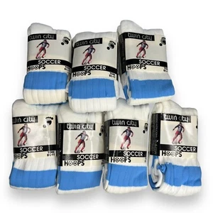 Twin City Youth Soccer Socks 8 1/2 - 11 White Blue Stripe 7 Pair - Picture 1 of 4