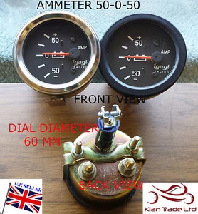 VINTAGE CAR 60MM DIA DIAL UNIVERSAL 50-50 AMMETER CLOCK BLACK CHROME GAUGE-M614C - Picture 1 of 3