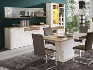 Esszimmer Durio 43 Pinie weiß 4-teilig Säulentisch Vitrine Sideboard Beleuchtung - Bild 1 von 7