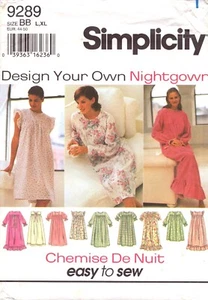 Simplicity 9289 ~ Misses' Nightgown-Long or Short-Back Buttons-w/wo Sleeves-L-XL - Picture 1 of 4