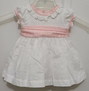 Edgehill Collection Baby Girls Short Sleeve Ruffle Dress White/Pink Linen Sz 3M - Picture 1 of 9