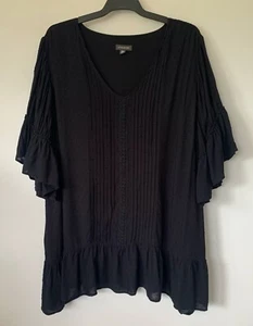 AUTOGRAPH SHORT SLEEVE V-NECK PLEATED FRONT FRILL TRIM BLACK TOP SIZE 24 AU - Picture 1 of 2