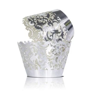 60 Silver Vine Lace Cupcake Wrapper Laser Cut Cupcake Liners for Weddings Bir... - Picture 1 of 7