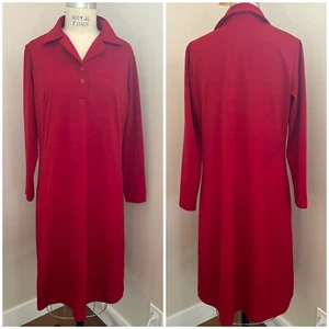 Vintage 70s NPC Fashions, Warren PA Red Collared Polyester Shift Dress - L/XL - Picture 1 of 4