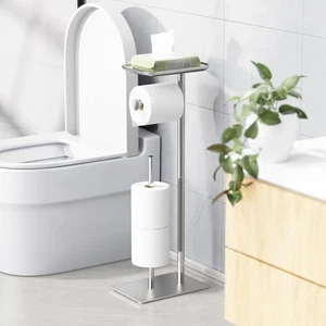 Toilet Paper Holder Stand with Top Storage Shelf, Free Standing Toilet Roll D... - Picture 1 of 7