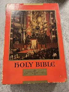 VTGHoly Bible Ornate Catholic Papal Pope Pius XII Ed Old Masters Art Red Leather - Bild 1 von 6
