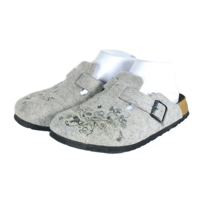 Tamancos femininos Birkenstock Papillio Boston EU38 US7 cinza lã estampa floral sapatos  - Imagem 1 de 4