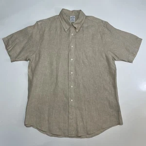 Camisa de Verano Brooks Brothers Regent Fit Manga Corta Lino Botón Beige Tostado Lg - Imagen 1 de 6