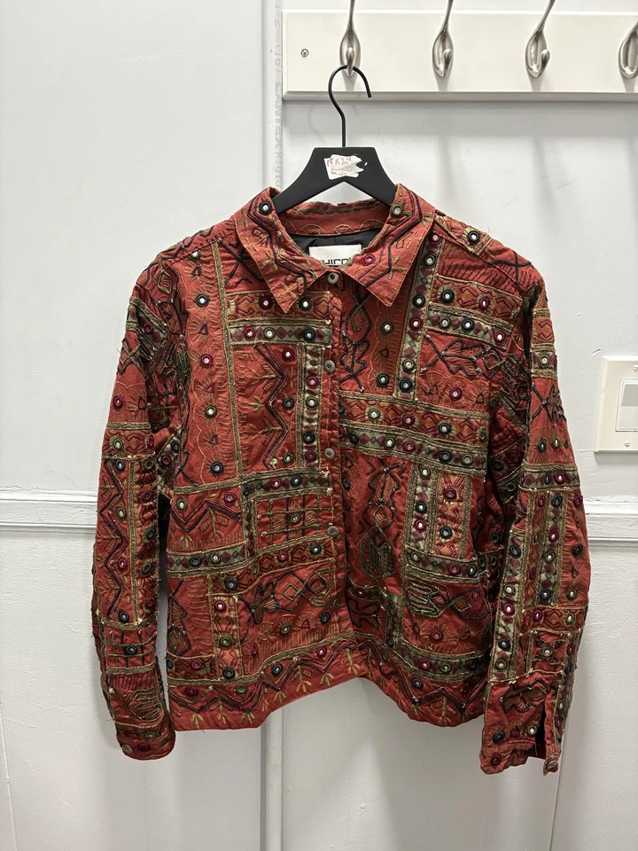 Chico's Jacket Womens Large Size 2 Red Embroidered Boho Mirror Applique India - Image 1 of 4
