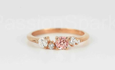 0.5ct Round Cut Natural Morganite & Diamond Cluster Ring 14K SOLID Rose Gold - Image 1 of 4