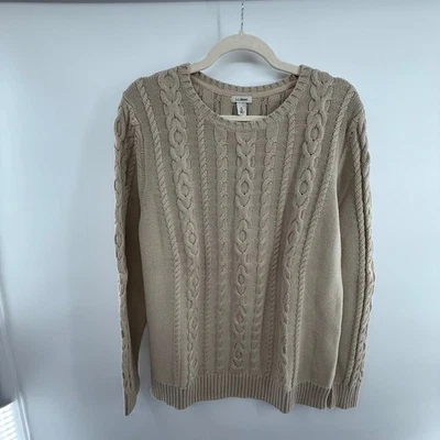 Suéter de pescador tejido con cable 100 % algodón L.L.Bean para mujer beige tostado neutro Foto 1 de 4