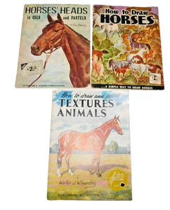 VINTAGE WALTERFOSTER CAVALLI ANIMALI TEXTURE PITTURA DISEGNO ARTE LOTTO DI 3 LIBRI 11 90 135 - Foto 1 di 12