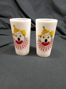 Juego de 2 vasos de payaso vintage de vidrio esmerilado Hazel Atlas modernos de mediados de siglo de los años 50 - Imagen 1 de 9