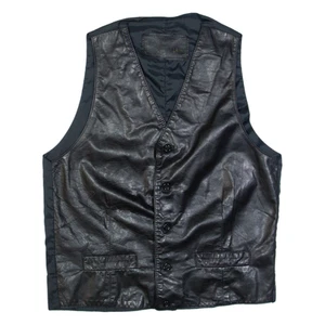 LEONARDO Mens Blazer Waistcoat Black Leather S - Picture 1 of 6