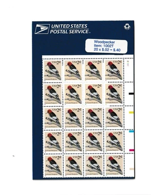 Red Headed Woodpecker - Pane Sheet of 20 – 2 cent USPS Stamps - Sealed - Image 1 of 2