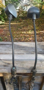 2 Antique Matched Flexible Gooseneck Lamps 18" Industrial Desk Dark Green Pair - Picture 1 of 7