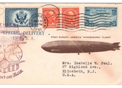 ZEPPELIN *HINDENBURG* USA Air SPECIAL DELIVERY 16c Cover 1936 FIRST FLIGHT KZ395 - Image 1 of 4
