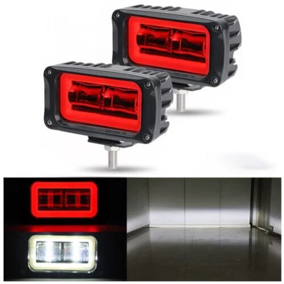 2X 4in LED Work Light Bar Red Halo DRL Spot Offroad Driving Pods Fog ATV SUV UTV - Image 1 of 4