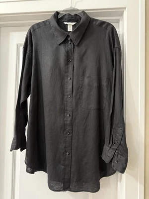 LINEN (100%) SHIRT WOMEN IN BLACK SZ X LARGE - Image 1 of 4