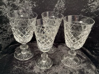 4 Stuart Crystal Water & Wine Goblets Glasses Harlech Diamond Pattern - Image 1 of 4