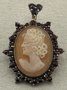 Broche/colgante camafeo granate bohemio vermeil eduardiano antiguo 10k - Imagen 1 de 5