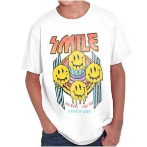 Smile Melting Happy Faces Alive Worldwide Youth Crewneck T Shirts Boy or Girl - Picture 1 of 7
