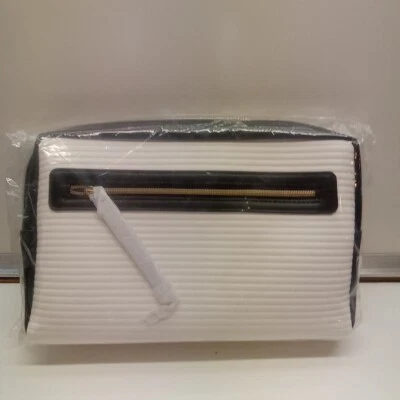 Bolso de Maquillaje Estee Lauder Cuero Sintético Blanco con Negro Viene con Máscara para Ojos NUEVO Foto 1 de 4