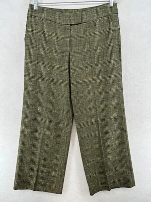 ESCADA Pants Womens 38 Wool Silk Blend Tweed Front Zip Straight Trouser Green - Image 1 of 4