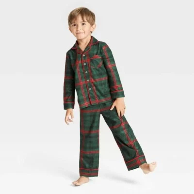 Juego de pijama a cuadros tartán para niños pequeños 2 piezas verde oscuro/rojo - ¡hogar y mano talla 6! Foto 1 de 2