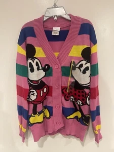 Disney 100 Retro Kids Girls Colorful Striped Mickey & Minnie Cardigan Pink Small - Picture 1 of 6