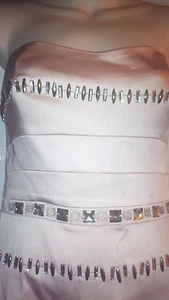 Superb Baby Pink Satin & Diamonte Cut Out Jane Norman Dress UK 10 BNWOT - Picture 1 of 6