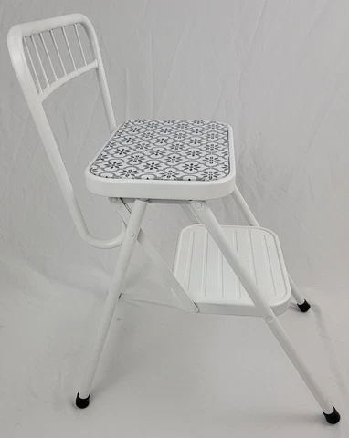 Vintage Cosco Folding Step Stool Metal Kitchen Chair Seat Refinished Mid-Century Cover