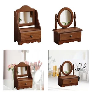 Wood Desk Makeup Mirror Vintage Tabletop Mirror for Bedroom Living Room Girl - Picture 1 of 12