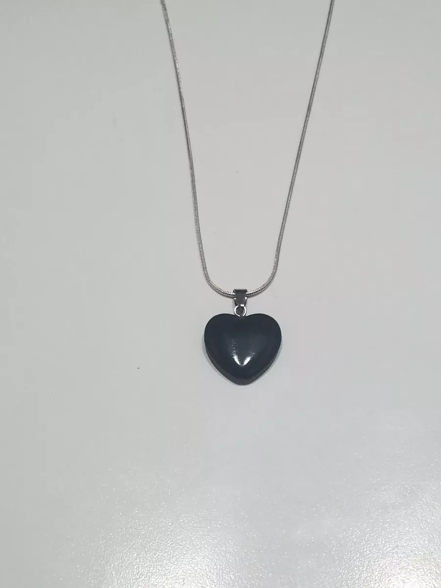 Black Onyx Heart Necklace Gemstone Pendant on Sterling Silver Chain