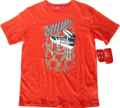 Puma boys Orange Logo Sneakers T Shirt Size XL 18 20 100 Cotton Short Sleeve New - Image 1 of 3