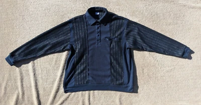 VTG Men Blue Ribbed & Striped Haband Casual Joe Long Sleeve Polo- L - Image 1 of 4