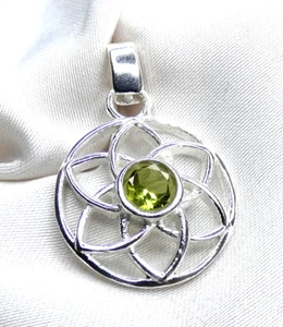Peridot Olivin Anhänger 925 Sterling Silber Mandala Blüte, keltischer Stil NEU - Bild 1 von 15