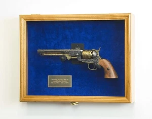 Gun Display Case LARGE Oak Solid Wood Handgun Pistol Revolver Lock Shadow Box - Picture 1 of 6