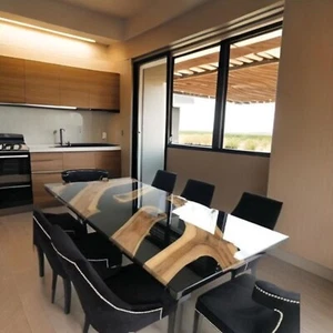 Made to Order Black Epoxy Resin Dining Table Top Luxurious Office Centerpiece - Picture 1 of 9