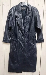 Maurices Marineblau Leder langer Trenchcoat geknöpft langärmeliger Damen Medium CR - Bild 1 von 15