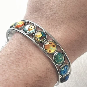 Bracciale Vincent Van Gogh Vetro Cabochon Arte Opera Pittura Tono Argento - Foto 1 di 7