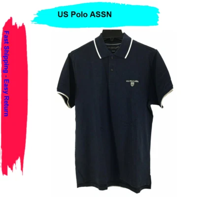Polo EE. UU. ASSN hilo jaspeado polo con escudo bordado, azul marino jaspeado, L. Foto 1 de 3