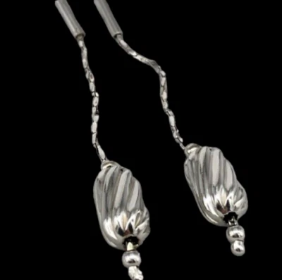 Orecchini donna eleganti a filo pendenti cilindri in argento 925 rodiati vintage - Immagine 1 di 4