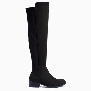 Trüffel Neu Schwarz Mikrofaser Tj-Ac32 Damen Vegan Flache Overknee Stiefel - Bild 1 von 1
