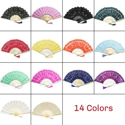 Abanico Plegable de Encaje Vintage Bambú Plegable de Mano Boda Fiesta Decoración Utilería 27cm Foto 1 de 4