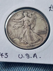90% Pure Silver USA America Silver Coin Half Dollar 1943 D Liberty Walking Eagle - Picture 1 of 4