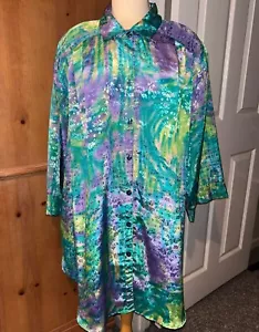 MC Dressy Party Colorful Blouse Top Psychedelic Excellent Condition Plus Size 5X - Picture 1 of 7