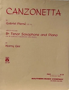 Canzonetta, by Pierne, B Flat Tenor Sax and Piano, Arr. Harry Gee - Picture 1 of 1