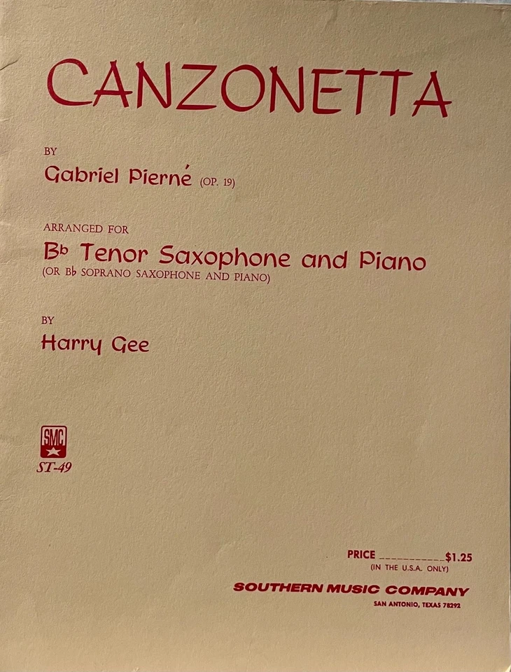 Canzonetta, by Pierne, B Flat Tenor Sax and Piano, Arr. Harry Gee - Image 1 of 1