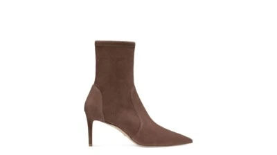 $650 STUART WEITZMAN 75 STRETCH BOOTIE SUEDE TAUPE POINTY HEEL 9.5 (PA16) - Image 1 of 4
